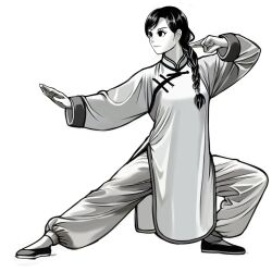 black_hair braid changpao china_dress chinese_clothes dress fighting fighting_stance highres kokoro_no_koibito kung_fu long_hair long_sleeves martial_arts monk original self-upload shaolin_monk single_braid tangzhuang training