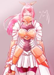 Rule 34 | 1girl, alternate costume, arc system works, armor, armored dress, blazblue, bodysuit, breasts, dress, faulds, gauntlets, hair ornament, hair tubes, hakumen, izayoi (blazblue), long hair, nunun, pantyhose, ponytail, red eyes, red hair, showgirl skirt, sword, tsubaki yayoi, weapon