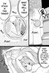 1girl absurdres ass breasts bubble completely_nude english_text feet greyscale hato_hato_hato highres huge_ass large_breasts monochrome nami_(one_piece) nami_(one_piece)_(egghead) nipples nude one_piece open_mouth pussy restrained speech_bubble thick_thighs thighs