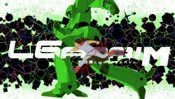 1boy absurdres brown_hair company_connection copyright_name daba_myroad gundam gundam_gquuuuuux highres juusenki_l-gaim l-gaim mecha pants parody reprilo_channel retro_artstyle robot running scene_reference science_fiction sleeveless sunrise_(company)
