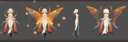 1girl absurdres arthropod_girl arthropod_limbs breasts clothing_cutout dress henrie_(henriehour) highres indie_virtual_youtuber insect_girl insect_wings moth_girl moth_wings multiple_views orange_wings pelvic_curtain reference_sheet sanagi_yuzu sanagi_yuzu_(2.0) second-party_source short_hair shoulder_blades side_slit stomach_cutout tassel virtual_youtuber white_dress white_hair wide_sleeves wings yellow_eyes
