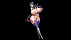 Rule 34 | 1girl, action taimanin, boots, breasts, breasts out, clothes lift, clothing aside, curvy, embarrassed, fei (maidoll), high ponytail, highleg, highleg leotard, impossible clothes, impossible leotard, leotard, leotard aside, lilith-soft, long hair, looking at viewer, nipples, non-web source, ponytail, purple boots, revealing clothes, shiny skin, solo, source request, sweat, taimanin (series), taimanin rpgx, thong leotard, uehara rin, very long hair, wide hips
