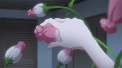 Rule 34 | 10s, 1girl, animated, animated gif, bed, bed sheet, blush, collarbone, cum, cum on body, facial, flower, momo velia deviluke, phallic symbol, pink flower, pink hair, plant, purple eyes, screencap, sexually suggestive, short, suggestive fluid, to love-ru, to love-ru darkness 2nd
