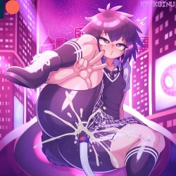 Rule 34 | 1girl, absurdres, artificial insemination, artist name, ass, bike shorts, breasts, cameltoe, covered erect nipples, cum, cum in clothes, cum in pussy, cum through clothes, dildo, female ejaculation, female ejaculation through clothes, heart, heart-shaped pupils, highres, kaikoinu, kneehighs, marvel, one eye closed, open mouth, outdoors, penetration through clothes, peni parker, school uniform, sex toy, skin tight, skindentation, small breasts, socks, solo, spider-man: into the spider-verse, spider-man (series), spider-verse, symbol-shaped pupils, thick thighs, thighs, v, wink