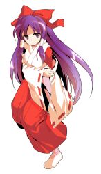 1girl arm_under_breasts bow closed_mouth commentary_request dairi defeat full_body hair_bow hair_tubes hakama hakama_skirt hakurei_reimu hakurei_reimu_(pc-98) japanese_clothes kimono large_variant_set long_hair long_sleeves looking_at_viewer miko no_shoes purple_eyes purple_hair red_bow red_hakama red_skirt sidelocks simple_background skirt socks solo standing tachi-e torn_clothes touhou touhou_(pc-98) transparent_background variant_set white_kimono white_socks wide_sleeves