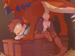 2boys anal anus bestiality blush boots brown_hair cum cum_in_ass doggystyle drooling interspecies leggings male_focus male_penetrated messy_hair monster_hunter_(series) monster_hunter_stories multiple_boys open_mouth pantyhose penis rathalos reptile ryuuto_(monster_hunter_stories) sex sex_from_behind short_hair shota sweat testicles thigh_boots thighhighs tnso torn_clothes torn_legwear torn_pantyhose uncensored yaoi