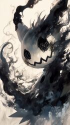 aura bakula_0422 blush creatures_(company) dark_aura game_freak gen_7_pokemon hashtag-only_commentary highres looking_at_viewer mimikyu muted_color nintendo no_humans pokemon pokemon_(creature) pokemon_focus solid_oval_eyes solo wavy_mouth