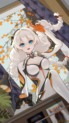 1girl absurdres ai_dongdong blue_eyes bodysuit braid duplicate grey_hair hair_between_eyes highres honkai_(series) honkai_impact_3rd kiana_kaslana kiana_kaslana_(white_comet) long_hair mihoyo twin_braids white_bodysuit white_hair