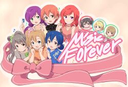 Rule 34 | 6+girls, ayase eli, black hair, blonde hair, blue eyes, blue hair, blue kimono, blush, brown eyes, brown hair, brown shirt, card, closed mouth, collarbone, earrings, english text, hands up, highres, holding, holding card, holding hands, hoshizora rin, japanese clothes, jewelry, kimono, koizumi hanayo, kosaka honoka, long hair, looking at viewer, love live!, love live! school idol project, low twintails, medium hair, minami kotori, multiple girls, musical note, nico nico nii, nishikino maki, one side up, open mouth, orange hair, outline, playing card, purple eyes, red hair, sen (sen0910), shirt, short hair, smile, sonoda umi, tojo nozomi, twintails, white outline, yazawa nico
