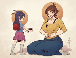 Rule 34 | 2girls, absurdres, amaha masane, amaha rihoko, breasts, cleavage, closed eyes, female focus, full body, highres, joseph virtuoso, large breasts, mature female, mother and daughter, multiple girls, pregnant, short hair, thick thighs, thighs, witchblade