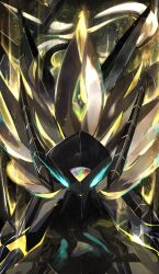 all_fours armor black_armor blue_eyes forehead_jewel full_body gen_7_pokemon glowing glowing_eyes highres legendary_pokemon lion necrozma necrozma_(dusk_mane) nintendo no_humans pemuchi_(chikuwa_3296) pokemon pokemon_(creature) solo