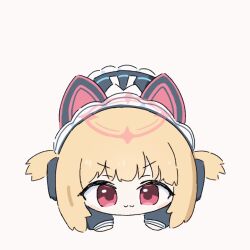 &gt;_&lt; 1girl :3 animal_ear_headphones animal_ears animated animated_gif apron black_footwear blue_archive blush_stickers chibi closed_eyes closed_mouth dress fake_animal_ears halo headphones incoming_hug long_sleeves looking_at_viewer medium_hair momoi_(blue_archive) momoi_(maid)_(blue_archive) no_nose open_mouth outstretched_arms pantyhose pink_halo red_eyes solo umihio v-shaped_eyebrows white_apron white_pantyhose