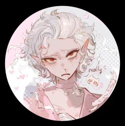 Rule 34 | 1boy, animification, astarion, baldur&#039;s gate, baldur&#039;s gate 3, bat (animal), border, cat, choker, crossdressing, crossdressing (mtf), crying, dungeons & dragons, dungeons &amp; dragons, english text, fangs, frown, heart, male focus, pastel colors, portrait, round border, sailor collar, short hair, solo, trap, vampire, vihua6, wavy hair, white hair