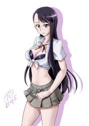 Rule 34 | 1girl, amesuku gyaru, belt, bra, breasts, cleavage, glasses, gyaru, heartcatch precure!, highres, kogal, looking at viewer, microskirt, miniskirt, myoudou gakuen high school uniform, precure, purple eyes, purple hair, rimless eyewear, skirt, solo, tamo (nama-yatsuhashi), tsukikage yuri, underwear