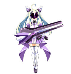 Rule 34 | 1girl, ahoge, amakubo yuri, bare shoulders, blonde hair, boots, breasts, clenched hand, closed mouth, covered eyes, detached sleeves, dress, exs-tia flora, facing viewer, full body, gloves, gun, headgear, highres, holding, holding gun, holding weapon, kouyoku senki exs-tia, long hair, magical girl, mecha musume, puffy sleeves, purple dress, purple gloves, shoes, sidelocks, skirt, solo, standing, straight-on, tachi-e, thigh boots, thighhighs, transparent background, twintails, weapon, white thighhighs, zesuto, zettai ryouiki