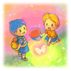 2boys artist_request bad_tag black_hair child hat looking_up lucas_(mother_3) male_focus mother_(series) mother_2 mother_3 multiple_boys ness_(mother_2) nintendo shirt source_request striped_clothes striped_shirt super_smash_bros.