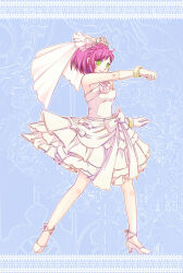 bracelet braid bridal_veil dress gloves green_eyes high_heels hosokawa_gracia jewelry legs red_hair ribbon sengoku_musou shoes tiara veil wedding_dress white_gloves white_shoes