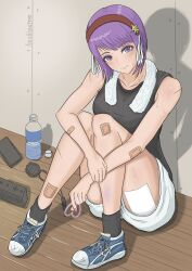 asamiya_athena hair_ornament heart highres idol psycho_soldier purple_eyes purple_hair smile snk sports_uniform star_(symbol) star_hair_ornament the_king_of_fighters the_king_of_fighters_xv training