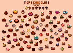 chocolate commentary english_commentary english_text food food_focus heart matcha_(food) no_humans original pink_background pixel_art simple_background sweets whipped_cream yuuki_mokuya