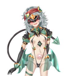 Rule 34 | 1girl, absurdres, arm behind back, bikini, black gloves, black one-piece swimsuit, blush, breasts, cameltoe, corruption, covered erect nipples, cowboy shot, dark persona, demon tail, elbow gloves, facing viewer, g11 (girls&#039; frontline), girls&#039; frontline, gloves, gluteal fold, grey hair, headband, heart, highres, logia13laplace, long hair, low wings, mask, medium hair, micro bikini, navel, one-piece swimsuit, open mouth, pubic tattoo, red headband, revealing clothes, see-through clothes, shiny skin, short sleeves, simple background, skindentation, skirt, slave gear, slingshot swimsuit, small breasts, smile, solo, standing, swimsuit, tail, tattoo, thigh strap, transparent background, ts magical girl nao, variant set, white background, wings