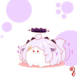:3 afterimage ahoge animal_ears blue_archive blush chibi closed_mouth colored_shadow grey_hair hair_ornament hairclip halo highres hina_(blue_archive) horns kemonomimi_mode kurukurumagical long_hair shadow simple_background single_hair_intake solid_circle_eyes solo tail tail_wagging translation_request very_long_hair white_background
