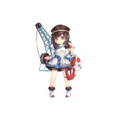 1girl anchor black_hair character_name child crane_(machine) dress female_focus frills full_body hat lifebuoy mongolian_people&#039;s_army_navy official_art pigeon-toed red_eyes saru short_hair smokestack solo sukhbaatar_(warship_girls_r) sukhbaatar_i_(tugboat) swim_ring transparent_background warship_girls_r wire