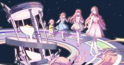 5girls age_progression ahoge ankle_socks argyle_clothes argyle_dress artist_request bare_arms bare_shoulders bead_necklace beads black_ribbon black_shoes bloom_poetry_(shining_nikki) blue_bow blue_bowtie blue_dress blue_shirt blunt_bangs boots bow bow_legwear bowtie buttons child chinese_commentary clenched_hands closed_mouth clothes_writing collared_shirt commentary_request covered_collarbone cross-laced_clothes cross-laced_dress cross-laced_legwear dress dress_ribbon floating_clothes floating_hair floral_print flower flower_necklace frilled_shirt frilled_shirt_collar frills grey_shirt grey_socks hair_bow hair_flower hair_intakes hair_ornament high-waist_skirt high_heels hourglass infinity_nikki jacket jewelry kneehighs knees long_hair long_sidelocks long_skirt looking_ahead low_twintails mary_janes medium_dress miracle_nikki multiple_girls necklace nikki_(nikki) nikki_(series) nikki_up2u2:_world_traveller on_hand open_clothes open_jacket pinafore_dress pink_dress pink_flower pink_hair pink_rose pink_shoes pleated_dress pleated_skirt pocket pumps red_bow red_bowtie red_ribbon ribbon rose running second-party_source see-through_clothes see-through_shirt shards shining_nikki shirt shoes short_hair short_twintails sidelocks skirt sleeveless sleeveless_dress sleeves_past_wrists socks space star_(sky) stiletto_heels turtleneck turtleneck_shirt twintails walking white_flower white_shirt white_shoes white_skirt white_socks yellow_boots yellow_bow yellow_bowtie yellow_jacket young_nikki_(shining_nikki)