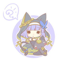 1girl animal_ear_headwear ankh bastet_lore black_cat black_dress blue_hair cat cat_girl cat_tail chibi dress emil_chronicle_online fake_animal_ears homurabi lowres tail