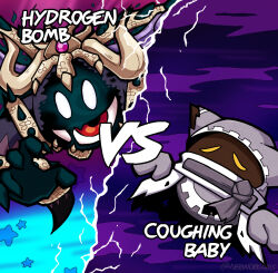 crown dual_persona english_text gloves grey_gloves hydrogen_bomb_vs._coughing_baby_(meme) kirby&#039;s_return_to_dream_land_deluxe kirby_(series) looking_at_viewer magolor magolor_epilogue magolor_soul master_crown meme ne0n nintendo no_humans rayman_limbs torn_clothes twitter_username