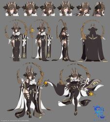 Rule 34 | 1girl, absurdres, animal ears, arc system works, breasts, brown hair, copyright notice, cygames, extra ears, frills, full body, galleon (granblue fantasy), gloves, granblue fantasy, granblue fantasy versus: rising, highres, horns, large breasts, long hair, multicolored hair, multiple expressions, multiple views, official art, pelvic curtain, pointy ears, reference sheet, streaked hair, thighhighs, thighs, turnaround, veil, very long hair, white gloves, wide hips