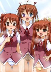 3girls anya_cocolova blush drugged kagurazaka_asuna mahou_sensei_negima! multiple_girls panties sakura_mei smile underwear