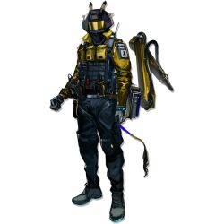 1other arknights bad_link black_gloves black_pants black_shoes bulletproof_vest cenm0 full_body gloves helmet jacket long_sleeves mechanical_arms mechanical_hands mechanist_(arknights) official_art pants pouch shoes simple_background single_glove single_mechanical_hand solo standing transparent_background yellow_jacket