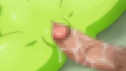 1girl animated animated_gif broly_(dragon_ball_super) censored cheelai cleft_of_venus close-up colored_skin dragon_ball dragon_ball_super dragon_ball_super_broly from_above green_skin groin head_out_of_frame large_penis legs lying mosaic_censoring navel nude penis pussy pussy_juice sex spread_legs stomach_bulge sweat thighs vaginal wet yamamoto_doujin