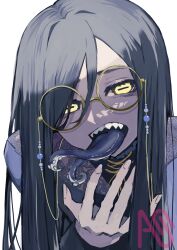 1girl artist_request glasses long_tongue looking_at_viewer octopus sharp_teeth tagme teeth tongue