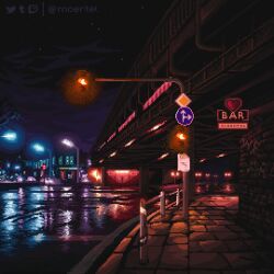 animated animated_gif artist_name bridge city cloud commentary english_commentary looping_animation moertel night night_sky no_humans original outdoors pixel_art road road_sign scenery sign sky star_(sky) starry_sky traffic_light