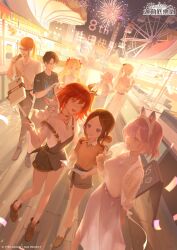 2boys 6+girls animal_ear_headband animal_ears balloon black_hair blonde_hair blue_eyes brown_hair chinese_text choker copyright_name copyright_notice creature dress eating echosdoodle ereshkigal_(fate) fake_animal_ears fate/grand_order fate_(series) ferris_wheel fou_(fate) fujimaru_ritsuka_(female) fujimaru_ritsuka_(male) hair_bun hand_fan hand_in_pocket happy_anniversary highres holding holding_balloon holding_fan holding_ice_cream_cone holding_paper ice_cream_cone jacket jewelry leonardo_da_vinci_(fate) leonardo_da_vinci_(fate/grand_order) leonardo_da_vinci_(rider)_(fate) logo long_hair long_sleeves market_stall mash_kyrielight medium_hair melusine_(fate) morgan_le_fay_(fate) multiple_boys multiple_girls necklace official_art orange_eyes orange_hair overalls pants paper phone pink_hair ponytail promotional_art purple_eyes red_eyes second-party_source selfie_stick shirt shoes short_hair short_sleeves shorts single_hair_bun skirt sleeveless smile summer_festival sunglasses t-shirt tezcatlipoca_(fate) translation_request two_side_up white_hair