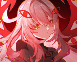 Rule 34 | 1girl, ahoge, extra eyes, eye hair ornament, eye symbol, eyes on wings, genshin impact, grey hair, hair intakes, highres, red wings, rin1719073, ronova (genshin impact), side ahoge, solo, symbol-shaped pupils, too many eyes, upper body, wings, yellow eyes