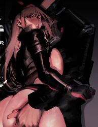 1boy 1girl absurdres ass ass_focus beret black_jacket breast_press breasts breasts_out brown_hair goddess_of_victory:_nikke grabbing_another&#039;s_ass groping hat highres huge_ass jacket long_hair long_sleeves noodlenood rapi_(nikke) red_eyes