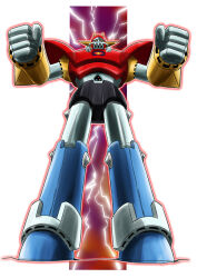 Rule 34 | american football, american football helmet, american football uniform, clenched hands, diapolon, full body, helmet, highres, mecha, mecha focus, no humans, retro artstyle, robot, science fiction, simple background, solo, sportswear, standing, super robot, taiga hiroyuki, ufo senshi dai apolon, white background, yellow eyes