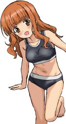 :d absurdres breasts brown_eyes girls_und_panzer highres large_breasts long_hair open_mouth orange_hair panties riokasen smile sports_bra takebe_saori underwear underwear_only