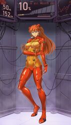 1girl absurdres blue_eyes blush bodysuit breasts cameltoe covered_erect_nipples covered_navel female_focus full_body gloves highres kirin_ouji large_breasts lips long_hair looking_at_viewer mecha_pilot_suit neon_genesis_evangelion plugsuit_(evangelion) red_hair skin_tight solo souryuu_asuka_langley