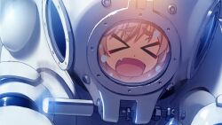 &gt;_&lt; 1girl blonde_hair closed_eyes diving_suit fang game_cg grisaia_(series) grisaia_no_rakuen helmet matsushima_michiru non-web_source official_art open_mouth solo variant_set watanabe_akio