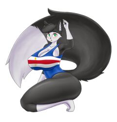 1girl abyssinian_cat alpha_channel breasts cape_verde cape_verdian_flag covered_erect_nipples flag_swimwear furry green_eyes huge_breasts huge_tail large_tail one-piece_swimsuit original solo swimsuit tail thick_thighs thighs uni-star wide_hips