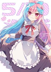 1girl alternate_costume apron enmaided iono_(pokemon) maid maid_apron multicolored_hair pokemon pokemon_sv to_camellia two-tone_hair x