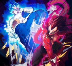 Rule 34 | black hair, blue eyes, closed mouth, dragon ball, dragon ball heroes, dragon ball super, gloves, long hair, male focus, monkey boy, monkey tail, multiple boys, muscular, muscular male, ommmyoh, open mouth, pants, red fur, saiyan, spiked hair, super full power saiyan 4 limit breaker, super saiyan, super saiyan 4, super saiyan blue evolved, tail, time patrol (dragon ball), twitter username, vegeta, vegeta (xeno)