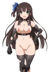 1girl blush breasts ceri_(sakura_dungeon) clenched_hand game_cg legs long_hair navel nipples nude pussy ribbon sakura_dungeon shiny_skin
