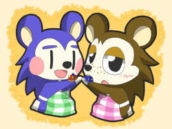 apron black_eyes blush animal_crossing mabel_able_(animal_crossing) nintendo open_mouth porcupine sable_able_(animal_crossing)