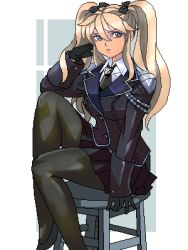 1girl aiguillette female_focus gloves lowres military military_uniform original pantyhose punpun solo twintails