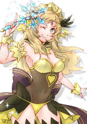 Rule 34 | 1girl, armband, armpits, blonde hair, bodysuit, breasts, choker, circlet, cleavage, ebi puri (ebi-ebi), fire emblem, fire emblem fates, grey eyes, headdress, hip armor, long hair, maid headdress, medium breasts, nintendo, one eye closed, ophelia (fire emblem), smile, thighhighs, thighs, wand, wristband