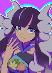 character_hair_ornament elesa_(pokemon) elesa_(sygna_suit)_(alt.)_(pokemon) hair_ornament highres inglebard japanese_clothes kimono official_alternate_costume pokemon pokemon_masters_ex sleeveless sleeveless_kimono